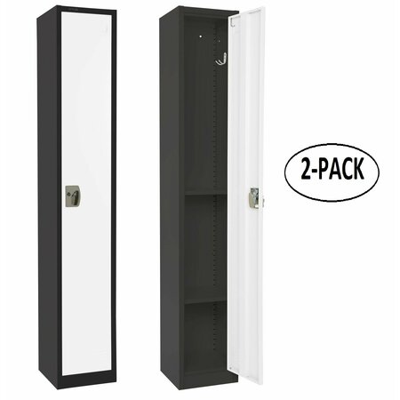 ADIROFFICE Large Single Door Locker, Black Body With White Doors, 2PK ADI629-201-B-W-PKG-2